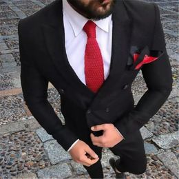 Men's Suits Italian Black Suit Formal Double Breasted Men Wedding For Groom Tuxedos 2 Pieces(Jacket Pants)