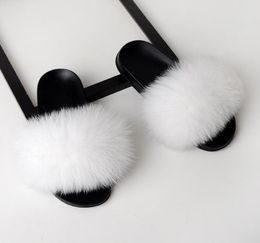 RASS PLE 2019 Real Fox Fur Slippers Slides Shoes Furry Fuffly Slipper Flip Flops Sandals Sliders Drag Sandal Summer Shoes Women5169188