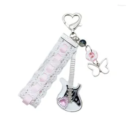 Keychains 652F Ribbon Guitar Butterfly Charm Keychain Decoration Jewellery For Women Girls