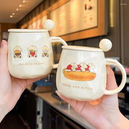 Mugs Creative Couple Coffee Cup Cream Puppy Ceramic Mug With Lid And Spoon Ins High Beauty Cute Water Bottle