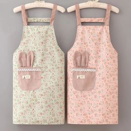 1Pcs Small Fresh Floral Canvas Apron Summer Breathable Womens Strap Home Kitchen Coffee Overalls With Pockets 240325