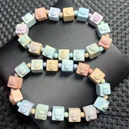 Link Bracelets 9MM Natural Colourful Agate Buddha Head Cube Bracelet Reiki Healing Fengshui Stone Fashion For Women Man Jewellery Holiday Gift