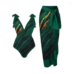 Ethnic Clothing 2024 Vintage Swimsuit Dark Green Deep V Holiday Beachwear Cover Up Designer Bathing Suit Summer Surf Wear