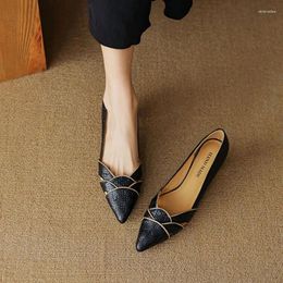 Dress Shoes Autumn/Spring Women Pumps Genuine Leather For Pointed Toe Kitten Heel Elegant Soft Black Thin