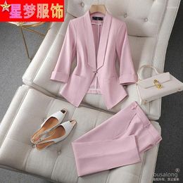 Women's Two Piece Pants Summer Mid-Sleeve Business Wear Suits Coat Formal Temperament Commute Work Clothes Slim Fit Slimming And Fashionabl