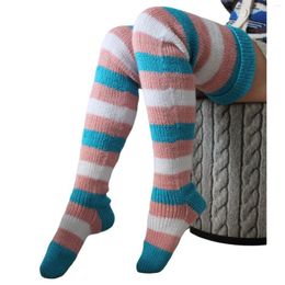 Women Socks High Quality Ladies Knitted Stocking Adults Winter Leisure Style Mixed Colour Stripes Knee-high Long Stockings