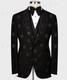 Men's Suits Luxury Beadings Crystals 3 Pieces Blazer Vest Pants Lapel One Button Men Tuxedo Prom Wedding Groom Plus Size Custom Made