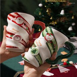 Mugs Creative Chirstmas With Lid Couples 3d Cartoon Spray Sculpture Ceramic Water Milk Coffee Cups Children Breakfast Cup Gifts