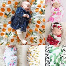 Blankets 2024 Cotton Soft Baby Infant Born Boy Girl Swaddle Wrap Blanket Sleeping Bag Cloth Headband