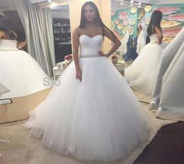 New Custom Made Ruched Wedding Dresses Sweetheart Pleated Tulle Ball Gowns Beaded Sash Bridal Dress Plus Size Lace up6523128