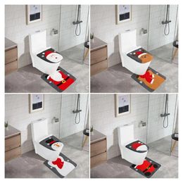 Toilet Seat Covers Holiday Cover Festive Snowman Faceless Old Man Set Non-slip Mat Decoration For Christmas Bathroom