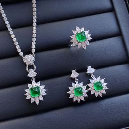 Chains Emerald Sugar Tower Back Cover Princess Full Diamond Open Ring Women's Temperament Pendant Earrings Set