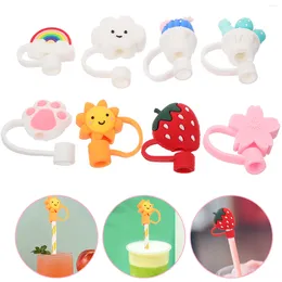Disposable Cups Straws 8 Pcs Silicone Lid Cover Caps Protector Covers Tip Protective Stopper Cute