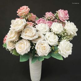 Decorative Flowers 9-head Princess Rose Simulation Flower Bundle Pography Props Wedding Artificial Decoration