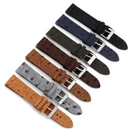 Vintage Genuine Leather Watchband 16MM-24MM Straps Ostrich Pattern Quick Release Watch Strap Bracelets Watch Accessories 240320