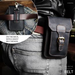 Waist Bags Men Pack Genuine Leather Travel Purse Vintage Cowhide Belt Hasp Tactical Outdoor Sport Multifunction Fanny Phone Wallet