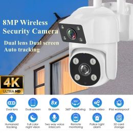 Cameras 8MP 4K PTZ Wifi IP Camera HD Dual Len Human Detect Auto Tracking Outdoor Surveillance Camera Waterproof Security Night Vision