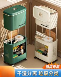 Kitchen Storage Double-layer Dry And Wet Separation Trash Can With Lid Large Capacity Waste Classification