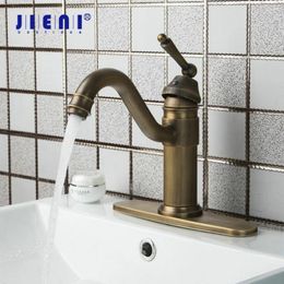 Bathroom Sink Faucets JIENI Swivel Antique Brass Basin Faucet 2 Handles W/ Cover Plate Vintage Water Mixer Tap