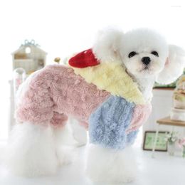 Dog Apparel Pet Hooded Jumpsuit Sweet Dot Bowknot Onesie Warm Coral Fleece Puppy Costume For Fall Winter Supplies With Short