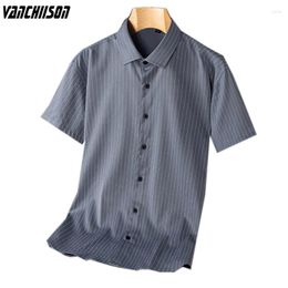 Men's Casual Shirts Men Shirt Short Sleeve For Summer Grey Stripes Office Male Fashion Clothing 00544