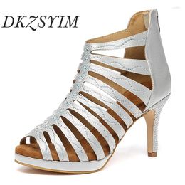 Dance Shoes Women Rhinestone Boots Thick-sole Party Pole High Heels Latina Woman Zipper Sexy Stilettos