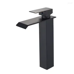 Bathroom Sink Faucets Basin Faucet Black Baking Solid Brass Specail Mixer Tap & Cold Waterfall With 2 Hoses