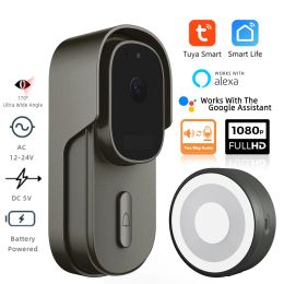 Doorbells Tuya Video Doorbell WiFi Wireless Door Bell DC AC Battery Powered 1080P 2MP Waterproof with Alexa Call Camera Smart Home