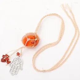 Decorative Figurines Straw Rope Wrapped Carnelian Stone Adjustable Necklace