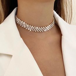 Chains IngeSight.Z Luxury Multi Row Rhinestones Short Choker Necklaces Shiny Crystal Collar For Women Neck Wedding Jewelry