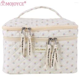 Cosmetic Bags Double Layer Quilted Makeup Bag With Compartments Cotton Toiletry Floral For Women Girls Toiletries Accessories Brushes