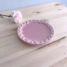 Plates European Ins Style Three-dimensional Relief Pink Ceramic Small Plate Dinner Dim Sum Water Fruit Dessert