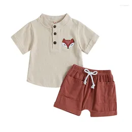 Clothing Sets 2024 0-4Y Baby Kids Boys Short Sleeve Embroidery Animal T-shirt With Elastic Waist Shorts Toddler Set Summer Outfits