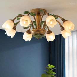 Ceiling Lights OUFULA American Pastoral Light LED Creativity Flower Living Room Dining Bedroom Home Decoration