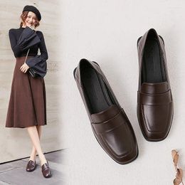 Casual Shoes Brief Moccasins Square Toe Shallow Women Comfy All Match Flats Solid Leather Ladies Wear Resistant Loafers Footwear