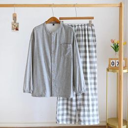 Home Clothing Japanese Style Printed Cotton Pyjamas For Men's Plaid Pants Mens Sleepwear Clothes Spring And Autumn Pijamas Men