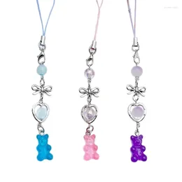 Keychains Bear Bowknot Bead Pendant Phone Charm Hangings Rope Cute Chain Strap Bag Decoration Lanyard Keychain Accessories