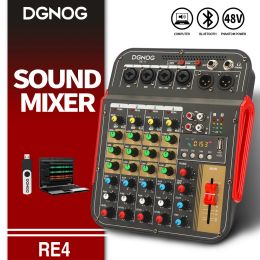 Accessories Re4 4channel Sound Mixer Aux Effec Console Dj Mixing 48v Phantom Power Bluetooth Usb Rec with Xlr Output Audio Mixer Dgnog