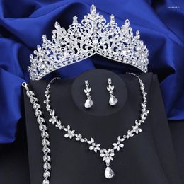 Hair Clips 4pcs Bridal Crown Necklace Bracelets Earrings Sets Luxury Tiaras And Crowns Wedding Jewellery Set Costume Accessories