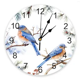 Wall Clocks Christmas Robin Berries Pine Needles Silent Living Room Decoration Round Clock Home Bedroom Decor