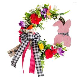 Decorative Flowers Easter Home Decoration Wreath Rustic Wooden Sign Rattan With Bow-tie Reusable Hanging For