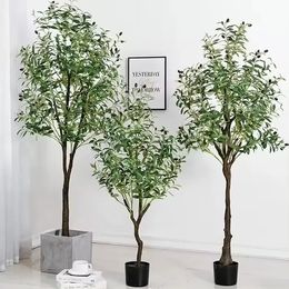 Artificial Olive Tree with Branches and Fruits Green Tall Fake Potted Silk for Home Office Living Room Floor Decor 240325
