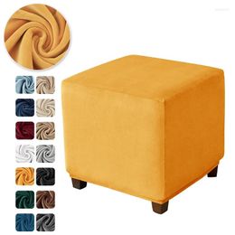 Chair Covers Square Ottoman Stool Cover Velvet Elastic Soft Footrest Stretch All-inclusive Footstool Slipcovers For Living Room