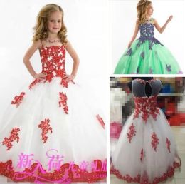 Dresses New Lace Toddler Spaghetti White And Red Organza Beaded with Handmade Pageant Dresses for Girls Free Shipping