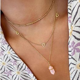 Pendant Necklaces Trendy Colour Natural Stone Multilayer Pendent Necklace For Women Retro Heart Moon Charm Gold Chain Collar Jewellery