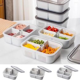 Storage Bottles Double Layer 4 Grid Refrigerator Box Fresh-keeping Plastic Vegetable Drain Reusable Detachable