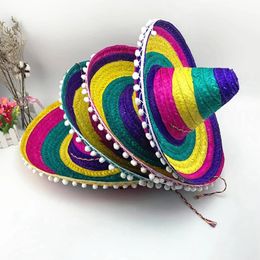 Colorful Straw Hats Mexican Style Outdoor Sun Protection Bamboo Weaving Wide Brim Hat All Seasons Party Supplies Halloween 240327
