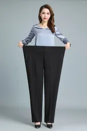 Women's Pants Black Gray Middle-aged Trousers 7XL 8XL Spring And Autum Elastic Waist Straight Femme All-match Loose Casual