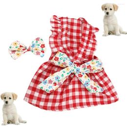 Dog Apparel Pet Dresses Cute Plaid Skirt Floral Puppy Sweet Fashionable Bow Summer Cat Small Print Dress Clothing
