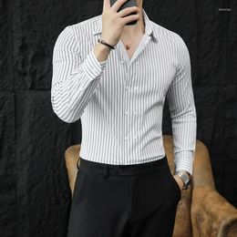 Men's Dress Shirts Men Double Breasted Striped Shirt 2024 Spring Party Evening Formal Long Sleeved Fashionable Casual Clothing